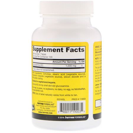關節葡萄糖: Jarrow Formulas, Glucosamine HCL Mega, 1,000 mg, 100 Tablets