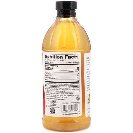 蘋果酒醋: Jarrow Formulas, Organic Apple Cider Vinegar, 16 fl oz (473 ml)