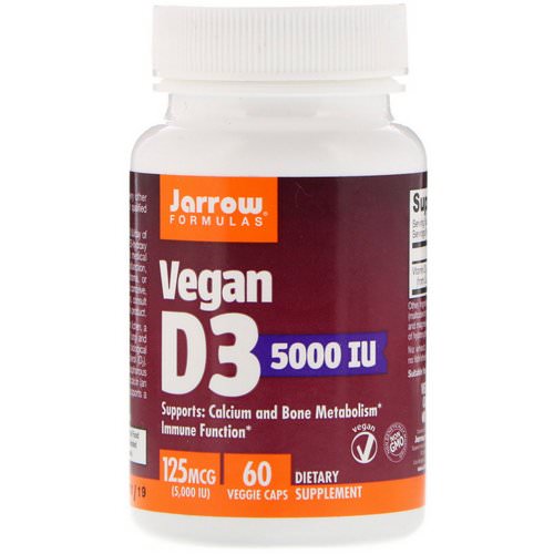 Jarrow Formulas, Vegan D3, 125 mcg (5000 IU), 60 Veggie Caps Review