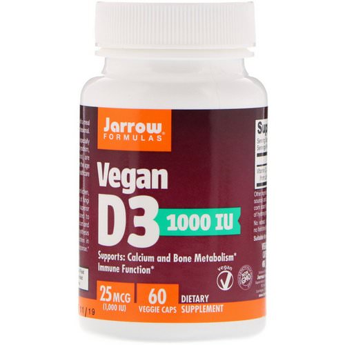 Jarrow Formulas, Vegan D3, 25 mcg (1000 IU), 60 Veggie Caps Review