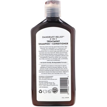 頭皮護理, 頭髮: Jason Natural, Dandruff Relief Treatment, 2 in 1, Shampoo + Conditioner, 12 fl oz (355 ml)