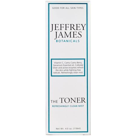 維生素C, 碳粉: Jeffrey James Botanicals, The Toner, Refreshingly Clean Mist, 4.0 oz (118 ml)