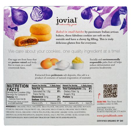 曲奇餅, 小吃: Jovial, Organic Cookies, Fig Fruit Filled, 6 Packs, 1.2 oz (33 g) Each