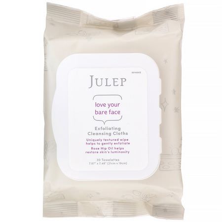 濕巾, 卸妝水: Julep, Love Your Bare Face, Exfoliating Cleansing Cloths, 30 Towelettes