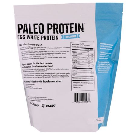 蛋蛋白, 動物蛋白: Julian Bakery, Paleo Protein, Egg White Protein, Unflavored, 2 lbs (907 g)