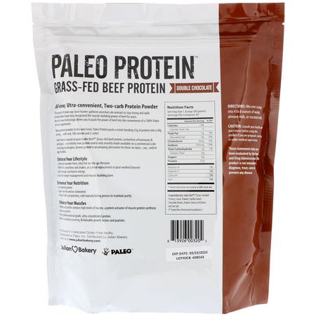 牛肉蛋白, 動物蛋白: Julian Bakery, Paleo Protein, Grass-Fed Beef Protein, Double Chocolate, 2 lbs (907 g)