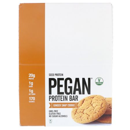 基於植物的蛋白質棒, 蛋白質棒: Julian Bakery, Pegan Protein Bar, Seed Protein, Ginger Snap Cookie, 12 Bars, 2.28 oz (64.7 g) Each