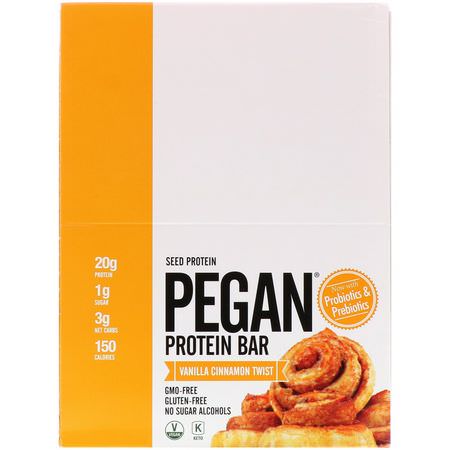 基於植物的蛋白質棒, 蛋白棒: Julian Bakery, Pegan Thin Protein Bar, Vanilla Cinnamon Twist, 12 Bars, 2.29 oz (65 g) Each