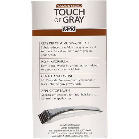 頭髮顏色, 頭髮: Just for Men, Touch of Gray, Mustache & Beard, Light & Medium Brown B-25/35, 1 Multiple Application Kit