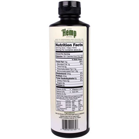 大麻油, 醋: Just Hemp Foods, Hemp Seed Oil, Cold Pressed, 16.9 fl oz (500 ml)