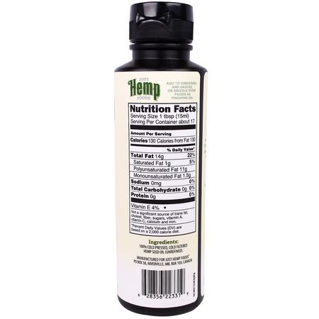 大麻油, 醋: Just Hemp Foods, Hemp Seed Oil, Cold Pressed, 8.45 fl oz (250 ml)