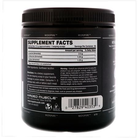 BCAA, 氨基酸: Kaged Muscle, BCAA 2:1:1, Unflavored, 6.4 oz (200 g)