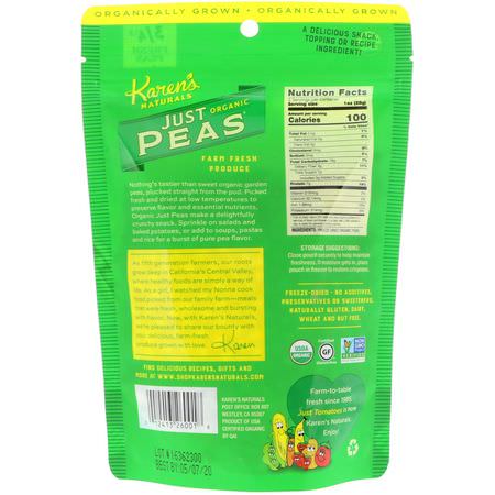 蔬菜小吃, 水果: Karen's Naturals, Organic Just Peas, 3 oz (84 g)