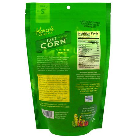 蔬菜小吃, 玉米小吃: Karen's Naturals, Premium Freeze-Dried Veggies, Just Corn, 8 oz (224 g)