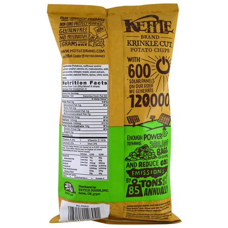芯片, 小吃: Kettle Foods, Krinkle Cut Potato Chips, Dill Pickle, 5 oz (142 g)