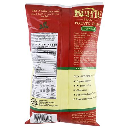 芯片, 小吃: Kettle Foods, Organic Potato Chips, Country Style Barbeque, 5 oz (142 g)