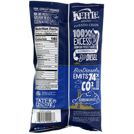 芯片, 小吃: Kettle Foods, Potato Chips, Sea Salt & Vinegar, 5 oz (142 g)