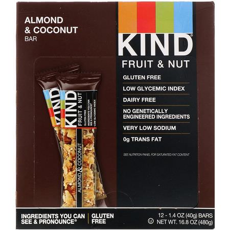 小吃店, 營養棒: KIND Bars, Fruit & Nut Bar, Almond & Coconut, 12 Bars, 1.4 oz (40 g) Each