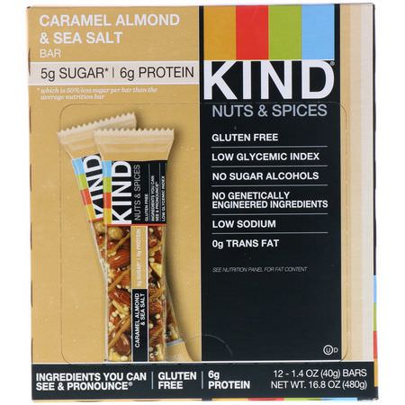 小吃店, 營養棒: KIND Bars, Nuts & Spices, Caramel Almond & Sea Salt, 12 Bars, 1.4 oz (40 g) Each
