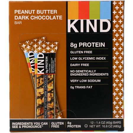 小吃店, 營養棒: KIND Bars, Kind Plus, Peanut Butter Dark Chocolate Bar, 12 Bars, 1.4 oz (40 g) Each