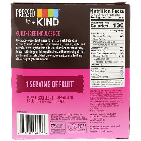 水果吧: KIND Bars, Pressed by KIND, Dark Chocolate Strawberry, 12 Fruit Bars, 1.34 oz (38 g) Each