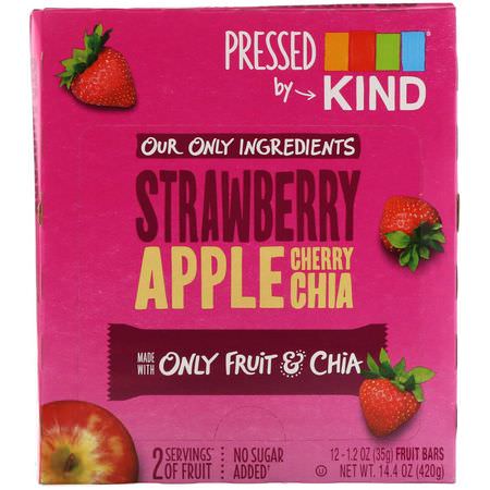 小吃店, 水果吧: KIND Bars, Pressed by KIND, Strawberry Apple Cherry Chia, 12 Fruit Bars, 1.2 oz (35 g) Each