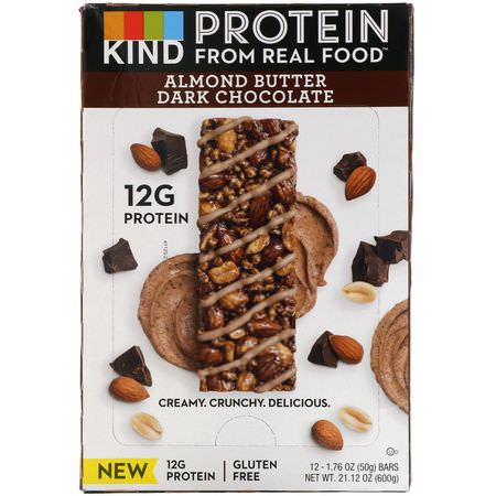 小吃店, 營養棒: KIND Bars, Protein, Almond Butter Dark Chocolate, 12 Bars, 1.76 oz (50 g) Each