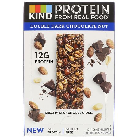 大豆蛋白棒, 蛋白棒: KIND Bars, Protein Bars, Double Dark Chocolate Nut, 12 Bars, 1.76 oz (50 g) Each