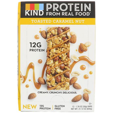 大豆蛋白棒, 蛋白棒: KIND Bars, Protein Bars, Toasted Caramel Nut, 12 Bars, 1.76 oz (50 g) Each