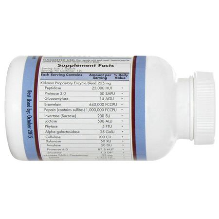 消化酶, 消化: Kirkman Labs, Enzym-Complete/DPP-IV, 120 Capsules