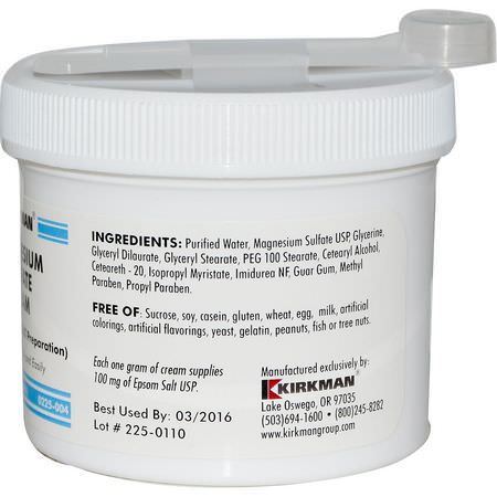 藥膏, 外用藥: Kirkman Labs, Magnesium Sulfate Cream, 4 oz (113 g)