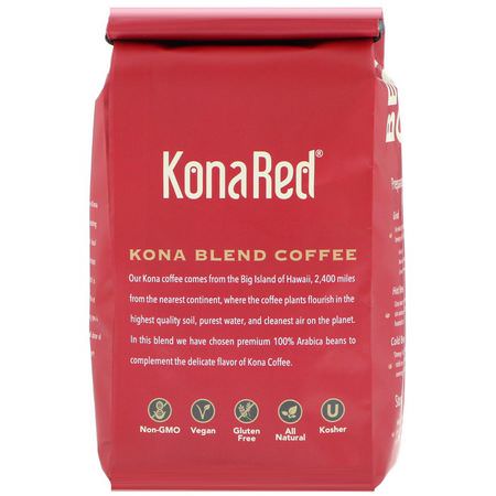中度烘烤咖啡: KonaRed, Kona Blend Coffee, Medium Roast, Whole Bean, 12 oz (340 g)