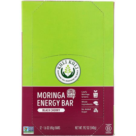 能量棒, 運動棒: Kuli Kuli, Moringa Energy Bar, Black Cherry, 12 Bars, 1.6 oz (45 g) Each