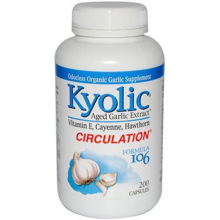 血液支持, 補品: Kyolic, Aged Garlic Extract, Circulation, Formula 106, 200 Capsules