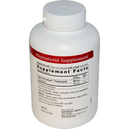大蒜, 順勢療法: Kyolic, Aged Garlic Extract Phytosterols, Cholesterol Support Formula 107, 240 Capsules