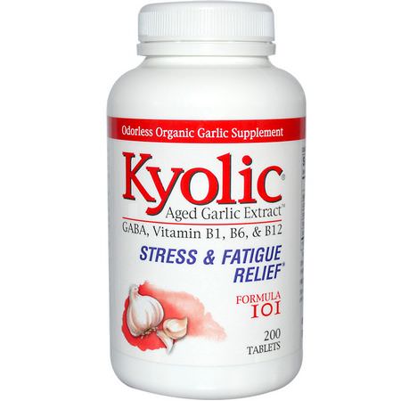 鎮靜, 補品: Kyolic, Aged Garlic Extract, Stress & Fatigue Relief, Formula 101, 200 Tablets