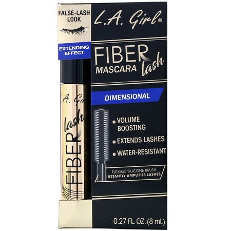 睫毛膏, 眼睛: L.A. Girl, Fiber Lash Mascara, Intense Black, 0.27 fl oz (8 ml)