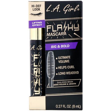 睫毛膏, 眼睛: L.A. Girl, Flashy Mascara, Jet Black, 0.27 fl oz (8 ml)