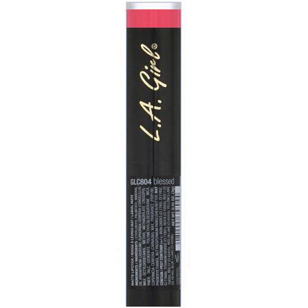 唇膏, 嘴唇: L.A. Girl, Matte Flat Velvet Lipstick, Blessed, 0.10 oz (3 g)