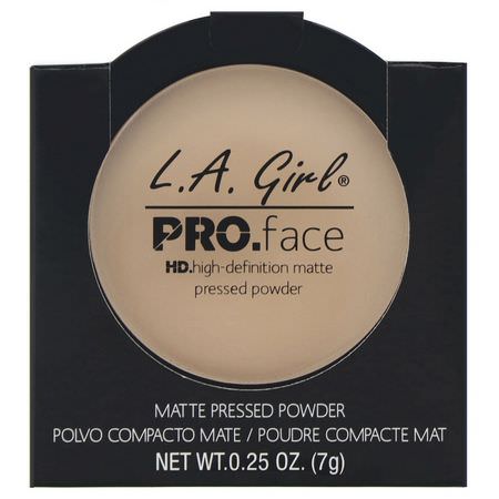定型噴霧, 粉末: L.A. Girl, Pro Face HD Matte Pressed Powder, Creamy Natural, 0.25 oz (7 g)