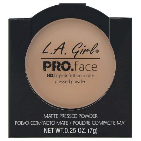 定型噴霧, 粉末: L.A. Girl, Pro Face HD Matte Pressed Powder, Medium Beige, 0.25 oz (7 g)
