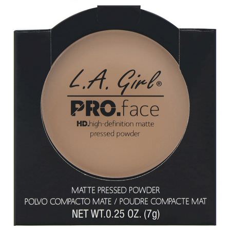 定型噴霧, 粉末: L.A. Girl, Pro Face HD Matte Pressed Powder, True Bronze, 0.25 oz (7 g)