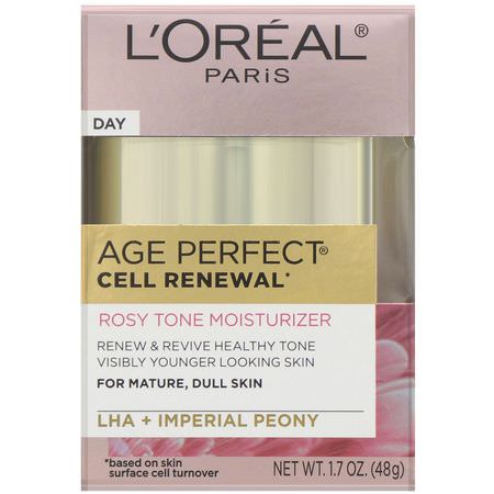 面部保濕霜, 皮膚護理: L'Oreal, Age Perfect Cell Renewal, Rosy Tone Moisturizer, 1.7 oz (48 g)