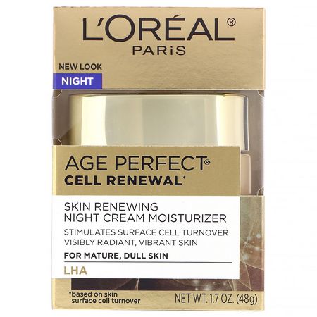 面部保濕霜, 護膚: L'Oreal, Age Perfect Cell Renewal, Skin Renewing Night Cream Moisturizer, 1.7 oz (48 g)