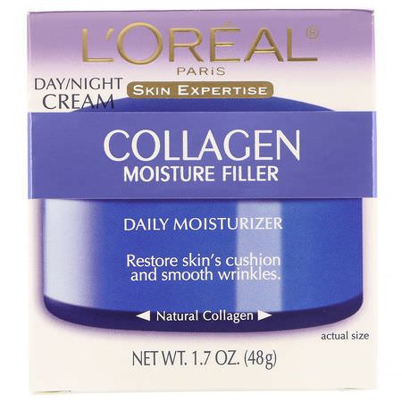 面部保濕霜, 皮膚護理: L'Oreal, Collagen Moisture Filler, Day/Night Cream, 1.7 oz (48 g)