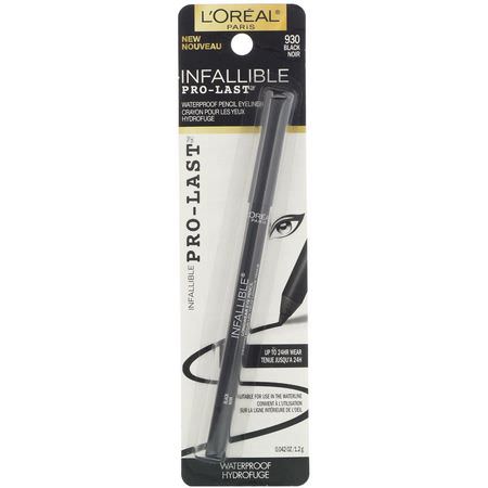 眼線筆, 眼睛: L'Oreal, Infallible Pro-Last Waterproof Pencil Eyeliner, 930 Black, 0.042 fl oz (1.2 g)
