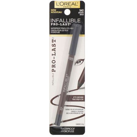 眼線液, 眼睛: L'Oreal, Infallible Pro-Last Waterproof Pencil Eyeliner, 940 Brown, 0.042 fl oz (1.2 g)