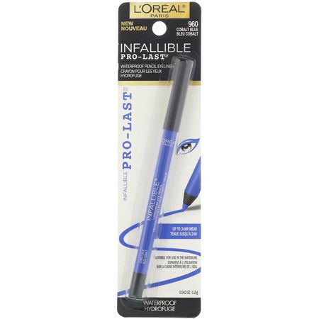 眼線筆, 眼睛: L'Oreal, Infallible Pro-Last Waterproof Pencil Eyeliner, 960 Cobalt Blue, 0.042 fl oz (1.2 g)