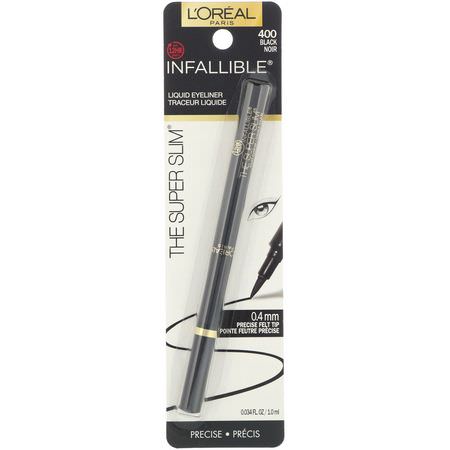 眼線筆, 眼睛: L'Oreal, Infallible Super Slim Liquid Eyeliner, Black 400, 0.034 fl oz (1 ml)