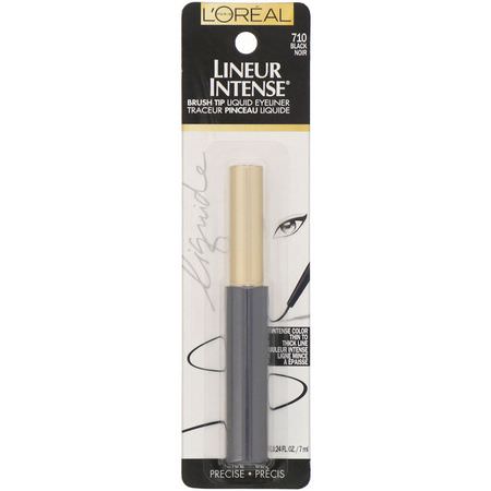 眼線液, 眼睛: L'Oreal, Lineur Intense Brush Tip Liquid Eyeliner, Black 710, 0.24 fl oz (7 ml)